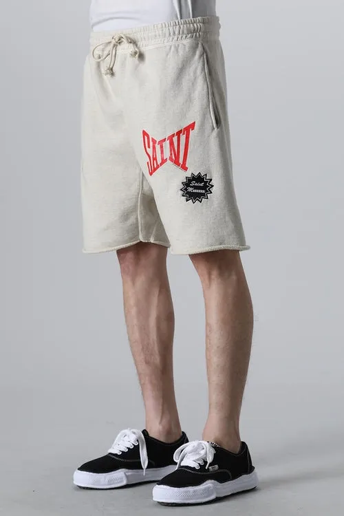 SAINT Mxxxxxx 'SAINT' SWEAT SHORTS/GRY/BLK embroidered SAINT LOGO basic shorts, distressed gray/washed black S-XL, four needles and six threads throughout, produced by a major domestic factory, imported Tajima machine embroidery, washed and distressed, original version